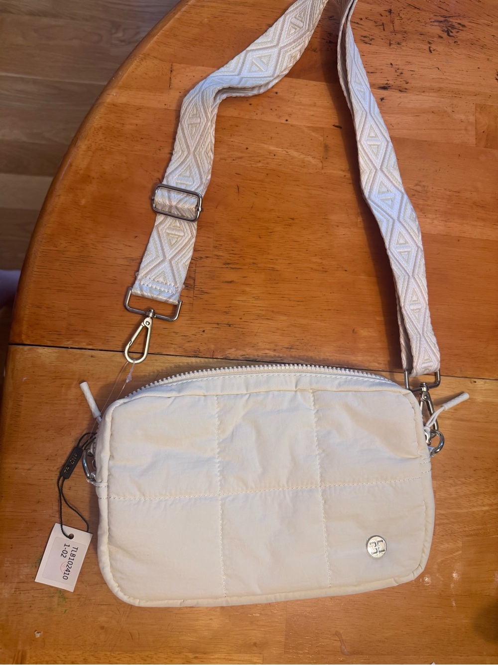 Quilted Ivory Crossbody Bag with Adjustable Strap